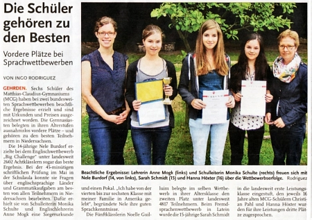 Artikel über Erfolge beim Bundeswettbewerb Fremdsprachen
